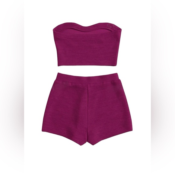 Ribbed Knit Tube Top & Biker Shorts - Picture 2 of 2